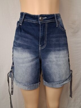 Blue Desire High-Rise Washed Denim Bermuda Shorts - Blue